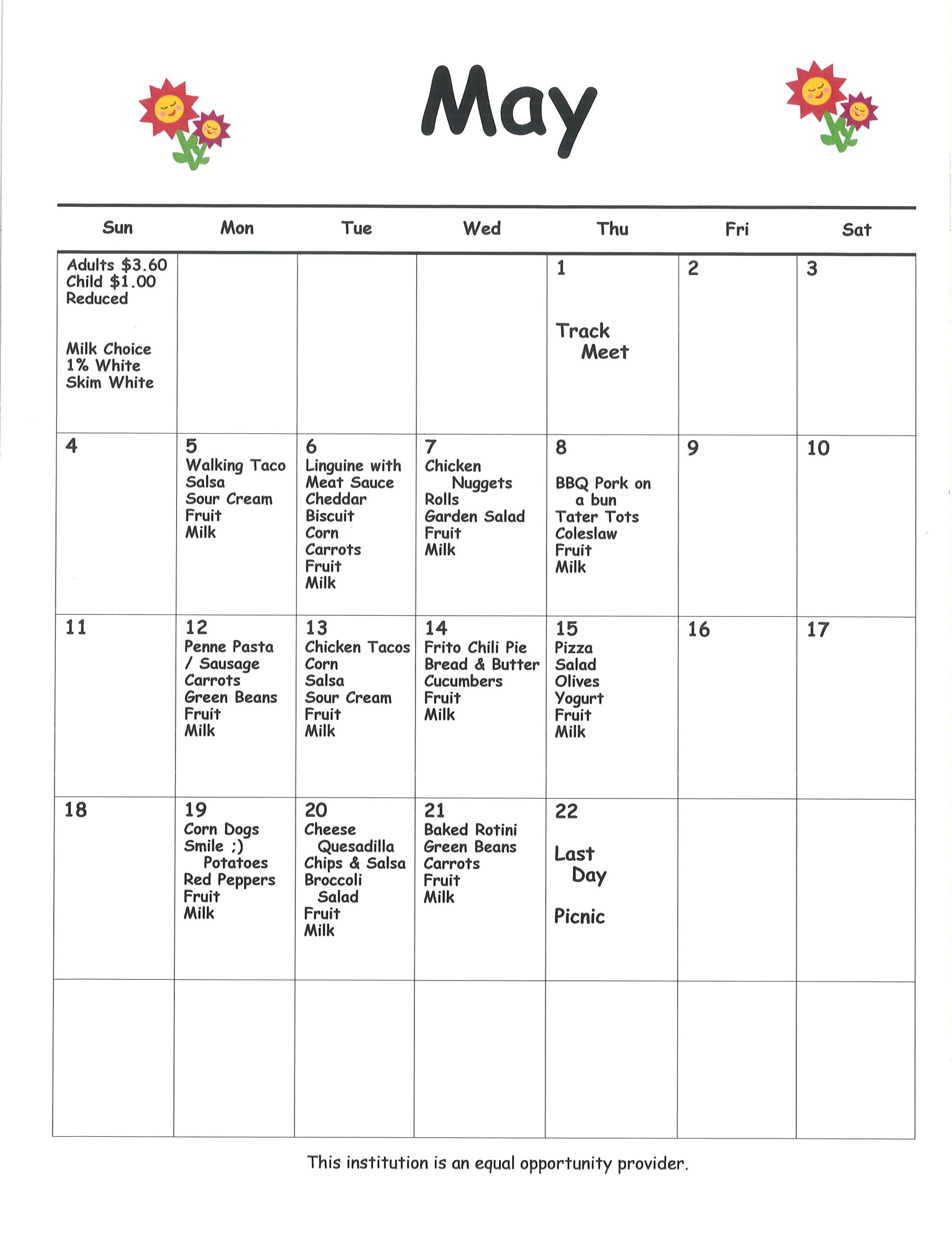 May 25 Meal Menu